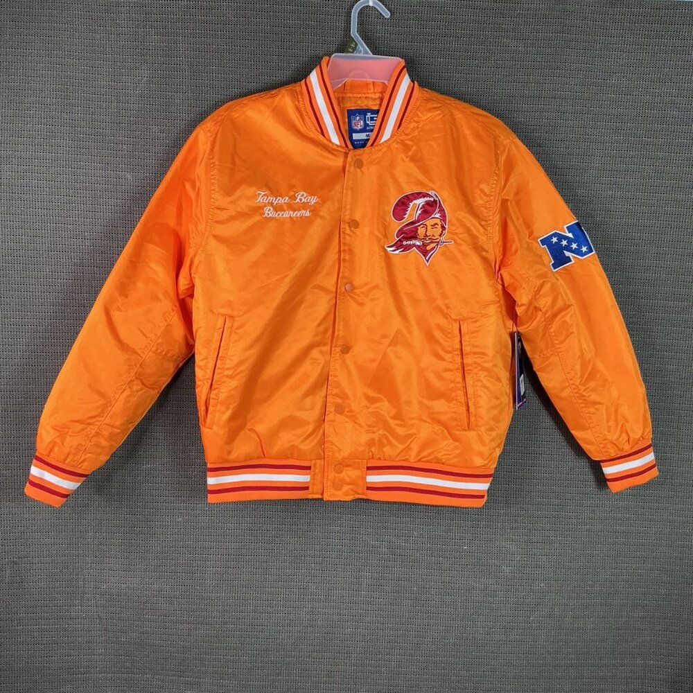 Tampa Bay Buccaneers NFL Jacket M Orange Quilted Satin-Like Snap Button